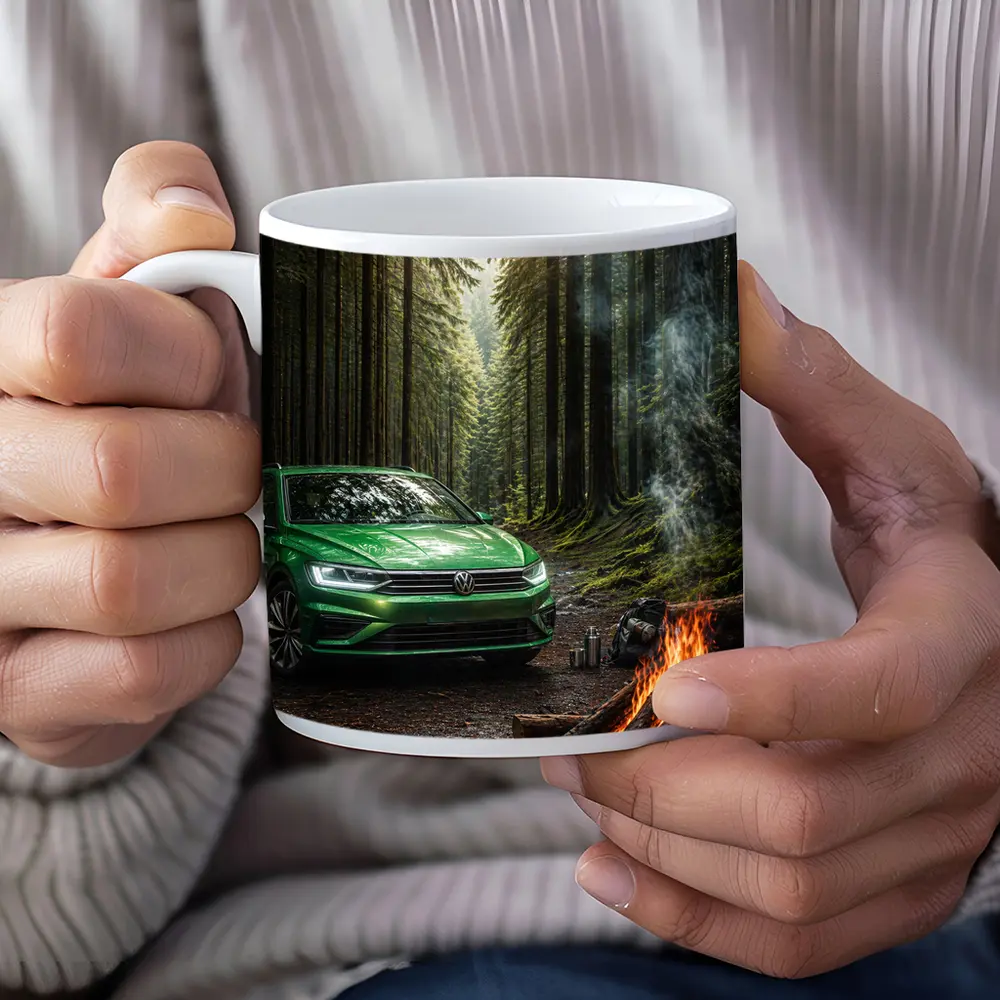 Volkswagen Passat Green Forest Campfire Scene – Mugs