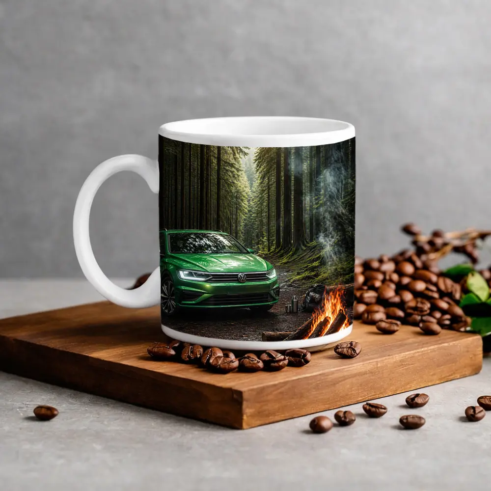 Volkswagen Passat Green Forest Campfire Scene – Mugs