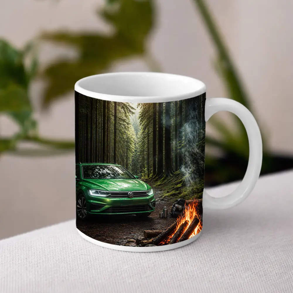 Volkswagen Passat Green Forest Campfire Scene – Mugs