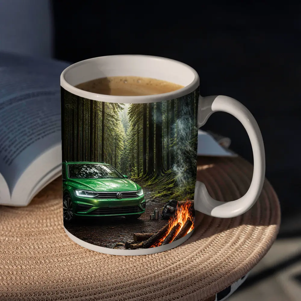 Volkswagen Passat Green Forest Campfire Scene – Mugs