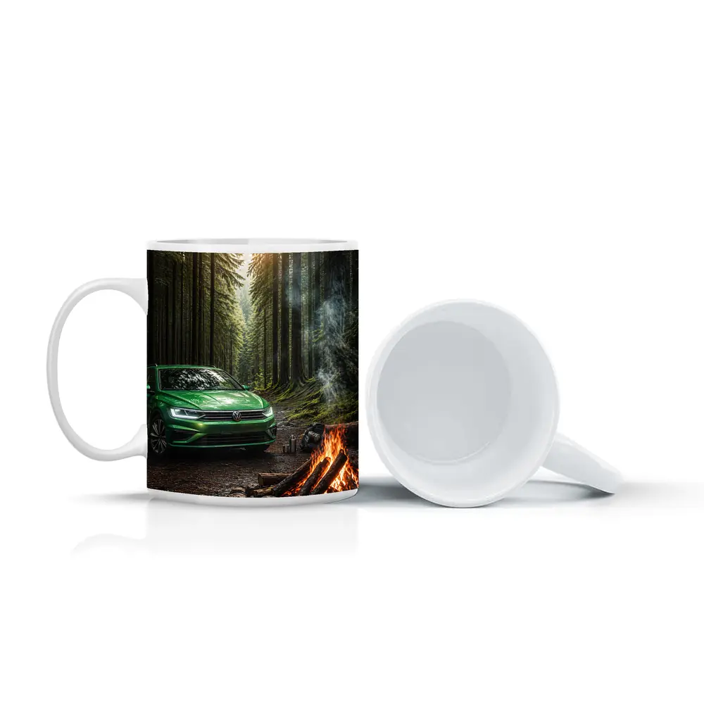 Volkswagen Passat Green Forest Campfire Scene – Mugs