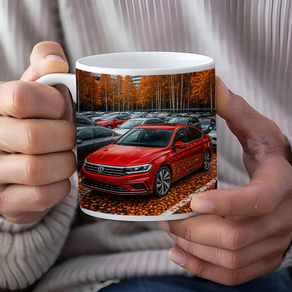 Volkswagen Passat Red Sedan Autumn Parking Lot – Mugs