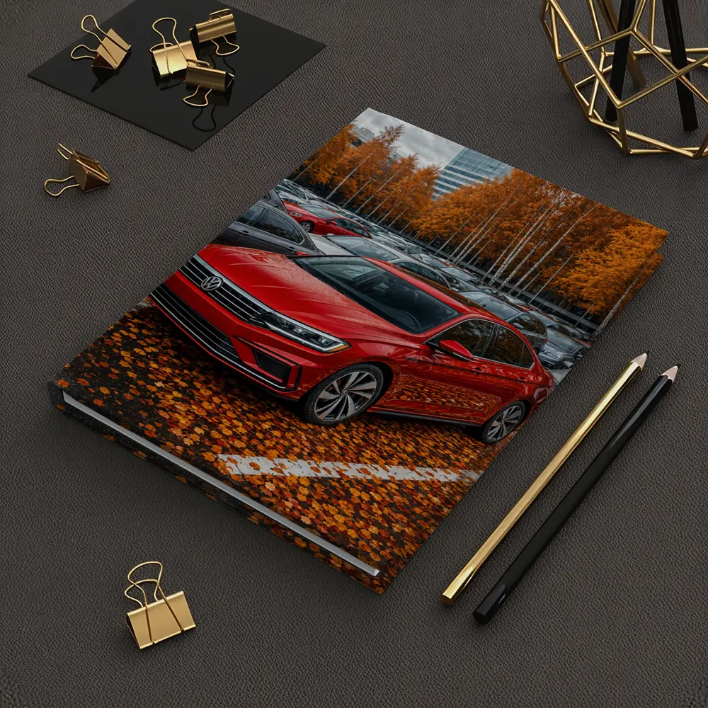 Volkswagen Passat Red Sedan Autumn Parking Lot – Notebooks