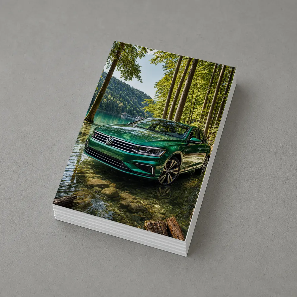 Volkswagen Passat Green by Forest Lake – Postcards