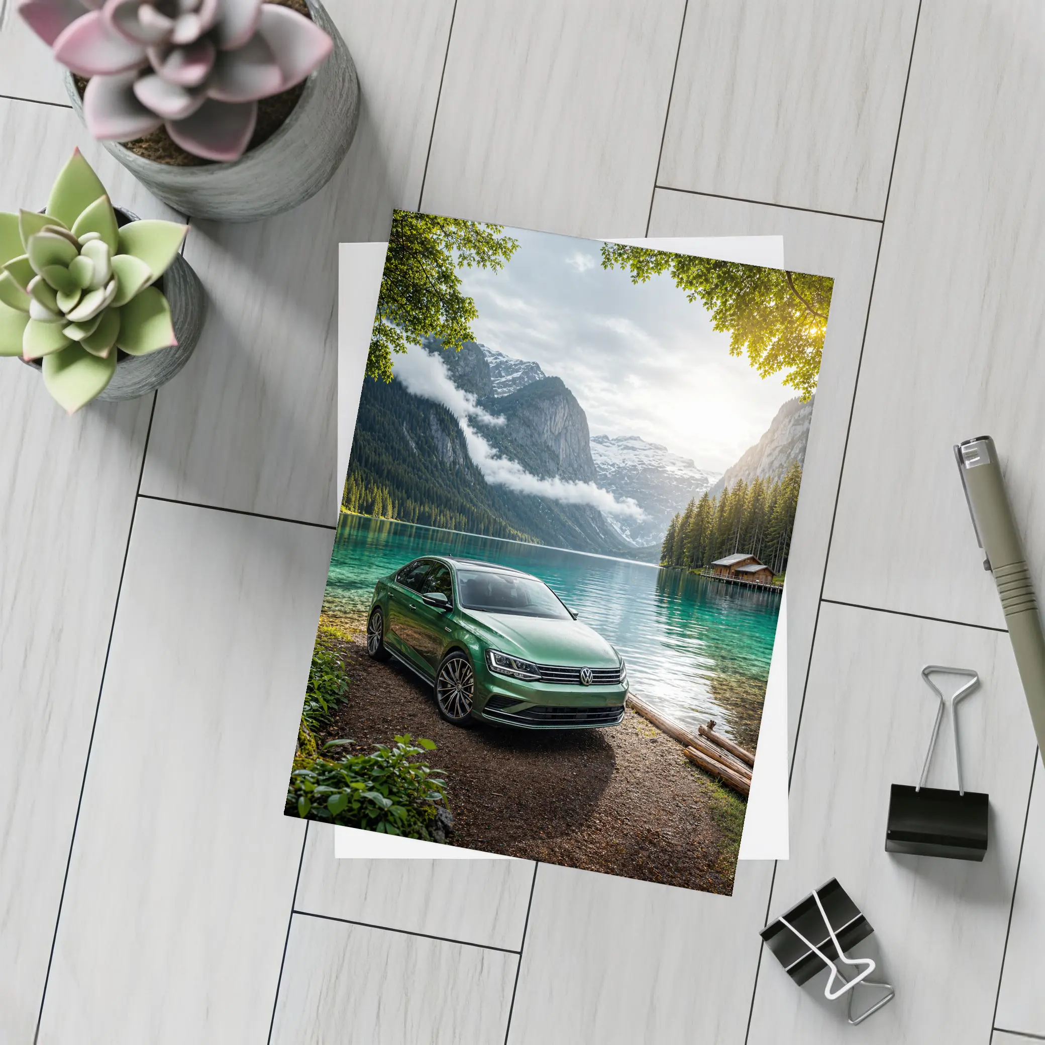 Volkswagen Jetta Green Sedan Alpine Lake – Postcards