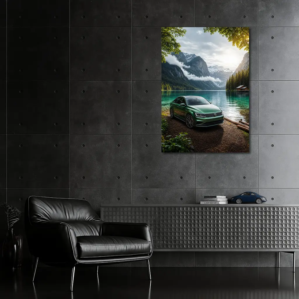 Volkswagen Jetta Green Sedan Alpine Lake – Wall Art
