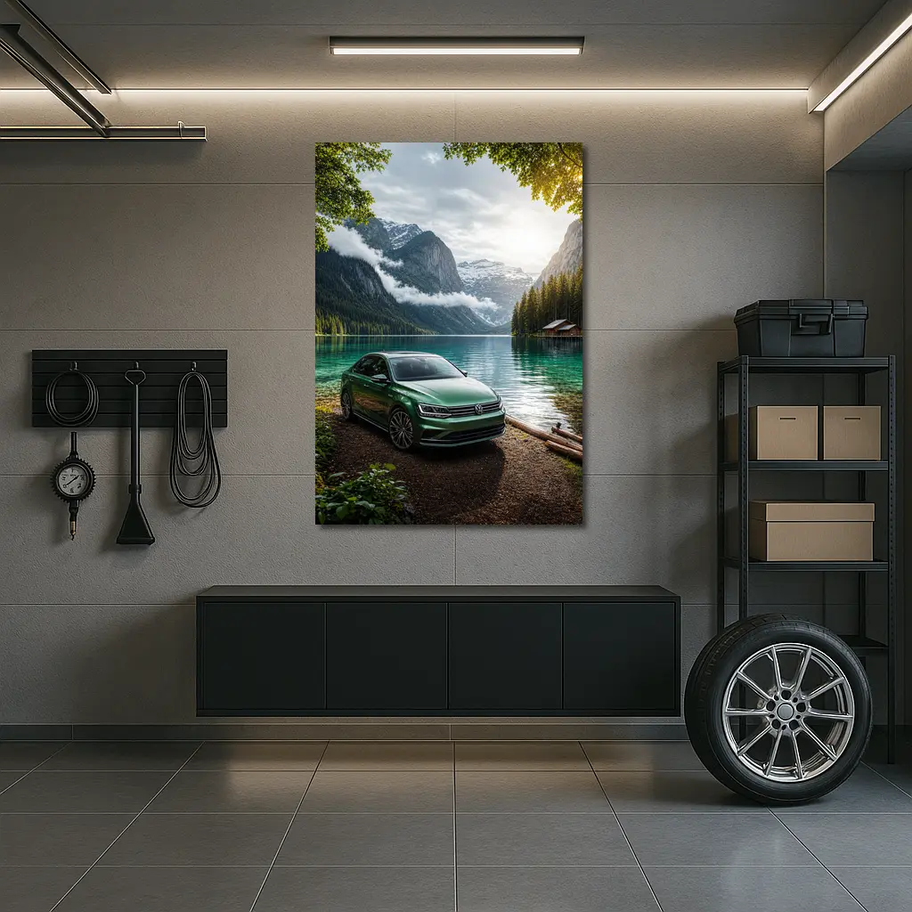 Volkswagen Jetta Green Sedan Alpine Lake – Wall Art