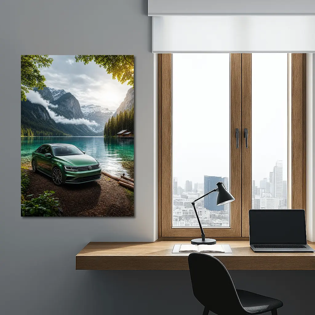 Volkswagen Jetta Green Sedan Alpine Lake – Wall Art