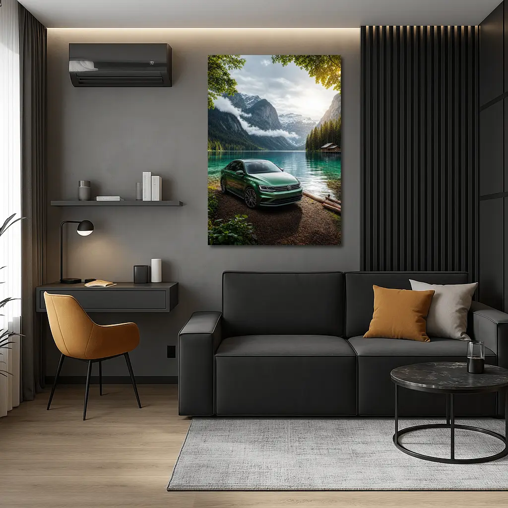 Volkswagen Jetta Green Sedan Alpine Lake – Wall Art