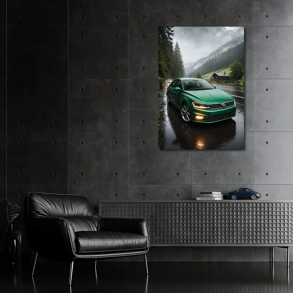 Volkswagen Passat Green Rain Mountain Road – Wall Art