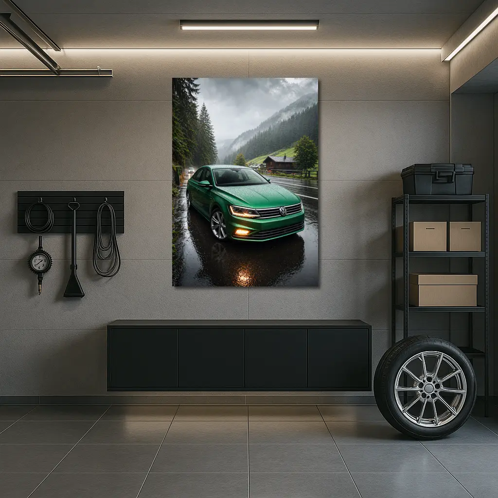 Volkswagen Passat Green Rain Mountain Road – Wall Art