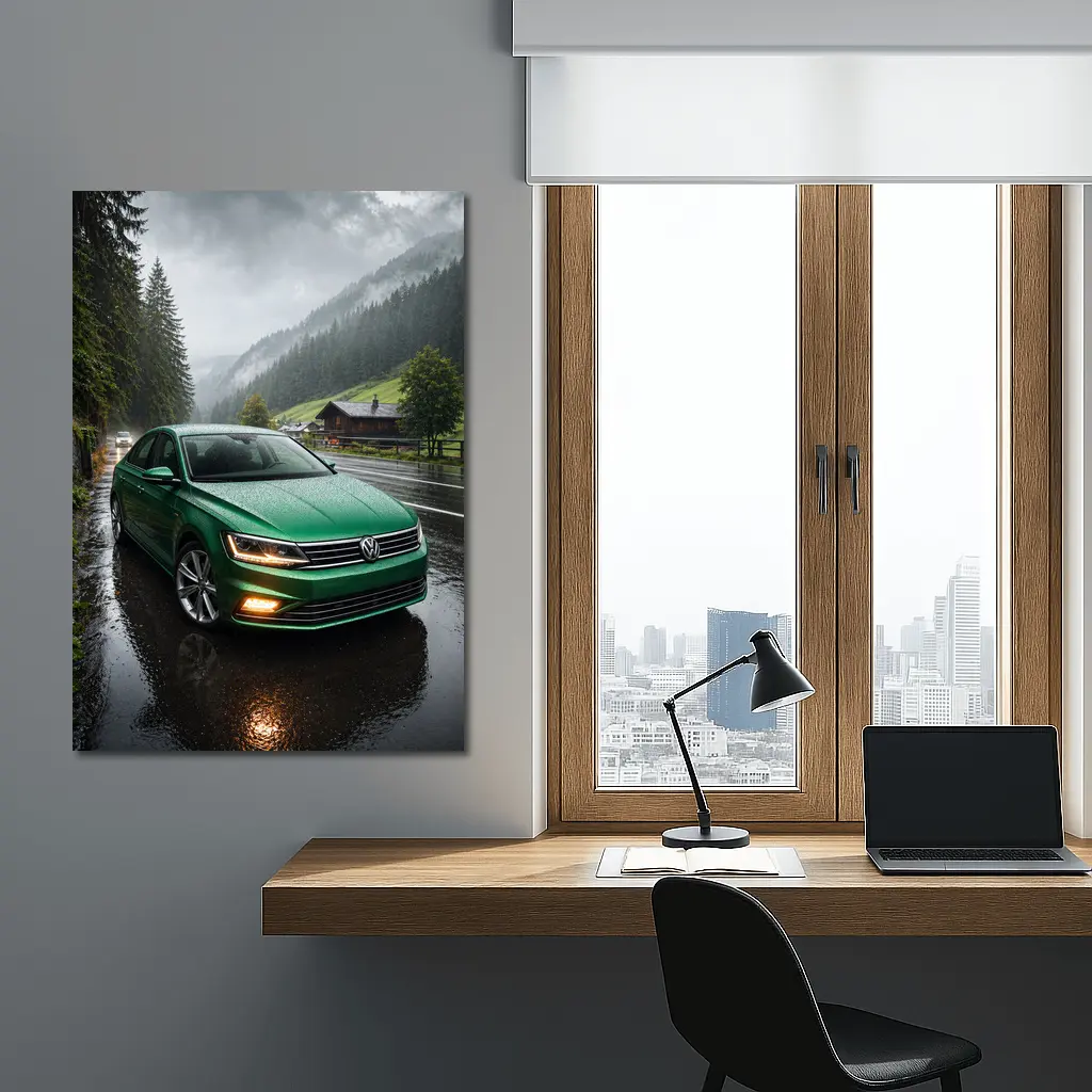 Volkswagen Passat Green Rain Mountain Road – Wall Art
