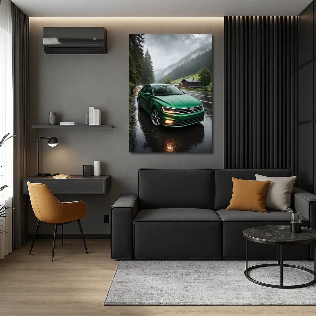 Volkswagen Passat Green Rain Mountain Road – Wall Art
