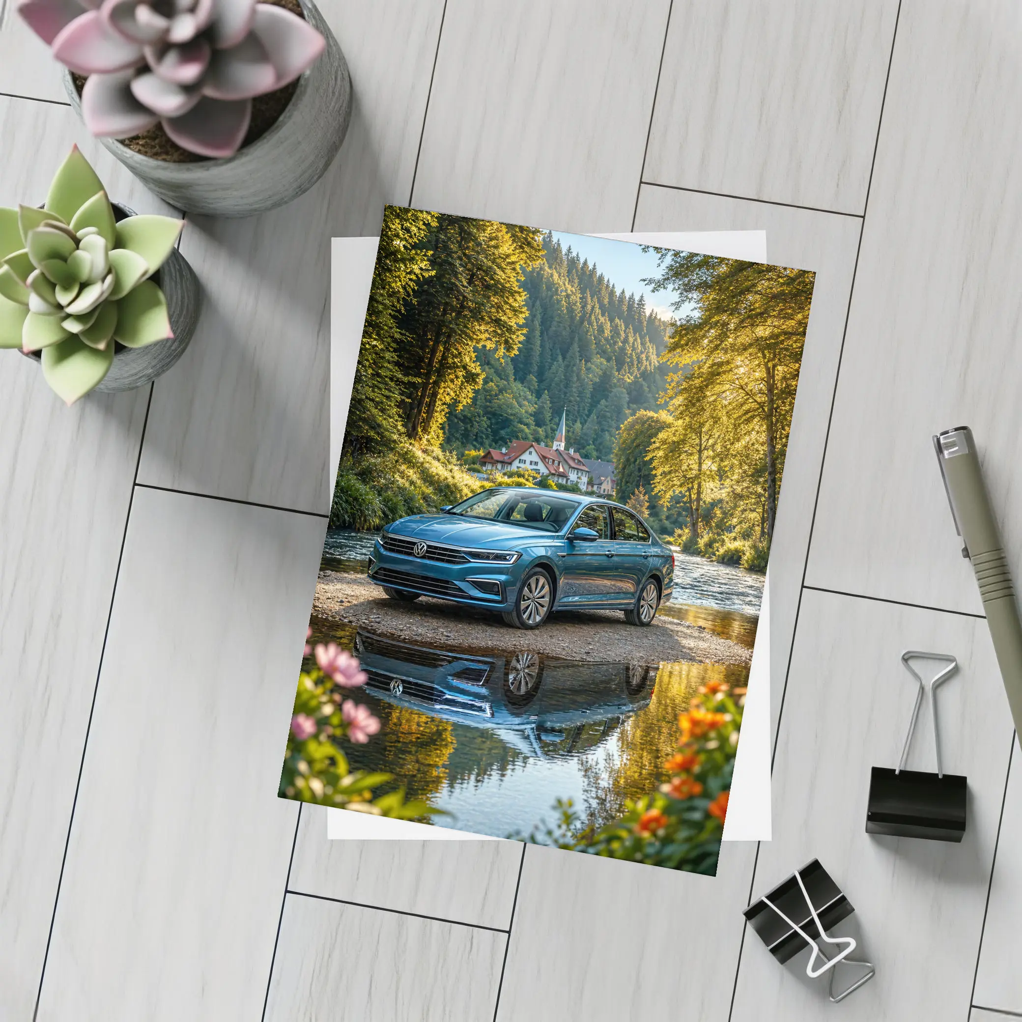 Volkswagen Jetta Blue Sedan River Forest – Postcards