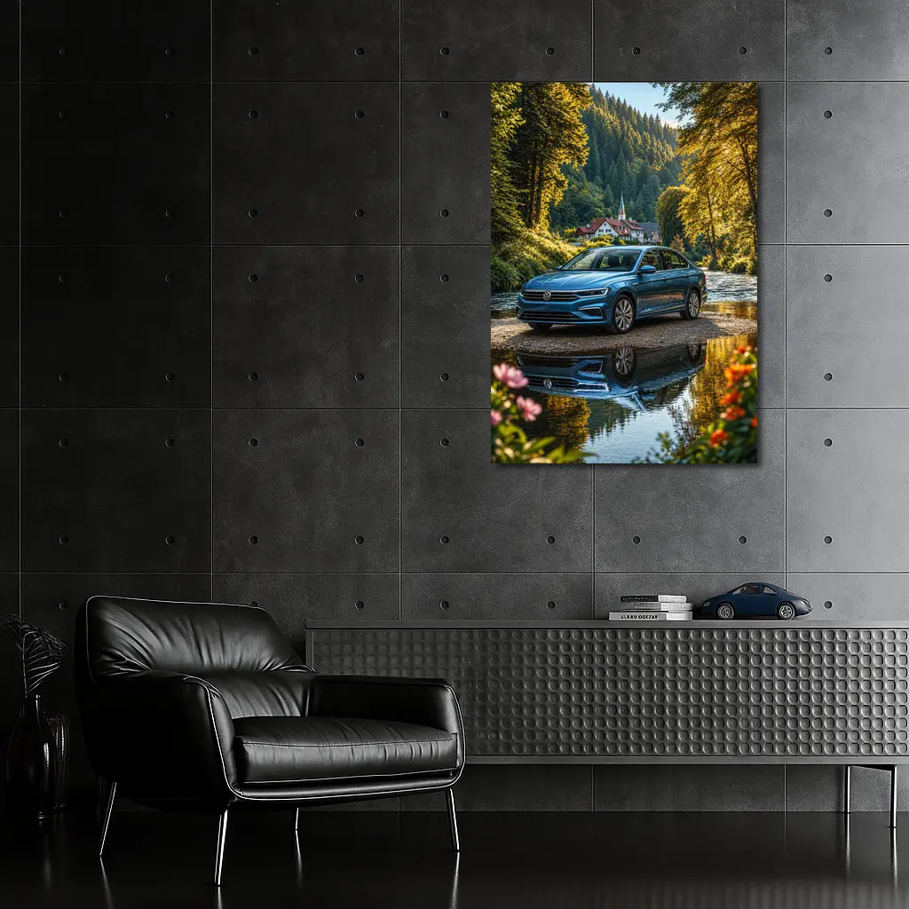 Volkswagen Jetta Blue Sedan River Forest – Wall Art