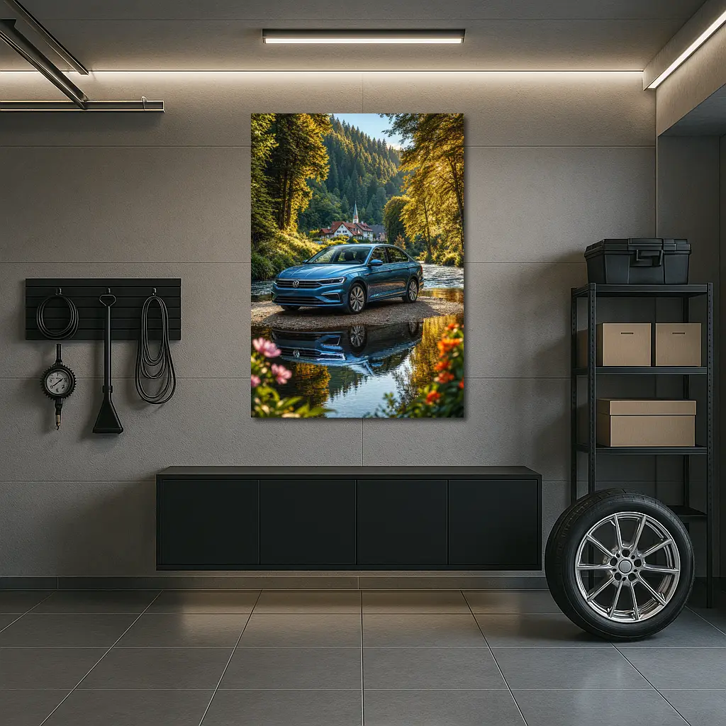 Volkswagen Jetta Blue Sedan River Forest – Wall Art