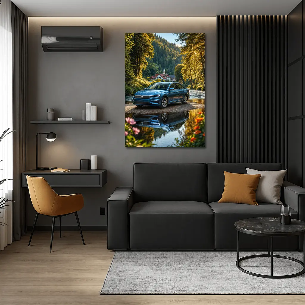 Volkswagen Jetta Blue Sedan River Forest – Wall Art