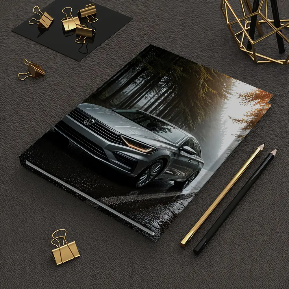 Volkswagen Jetta Silver Sedan Rainy Forest Road – Notebooks