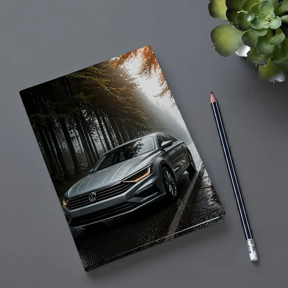 Volkswagen Jetta Silver Sedan Rainy Forest Road – Notebooks