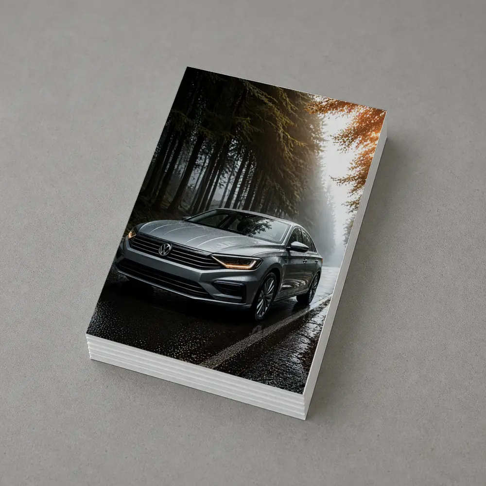 Volkswagen Jetta Silver Sedan Rainy Forest Road – Postcards