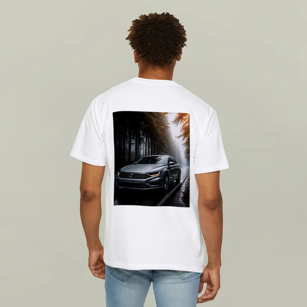 Volkswagen Jetta Silver Sedan Rainy Forest Road – T-Shirts