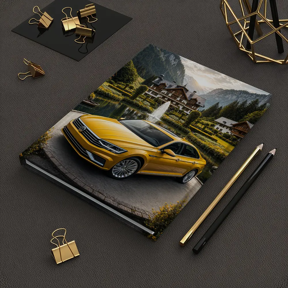 Volkswagen Passat Yellow Sedan Alpine Village Setting – Notebooks