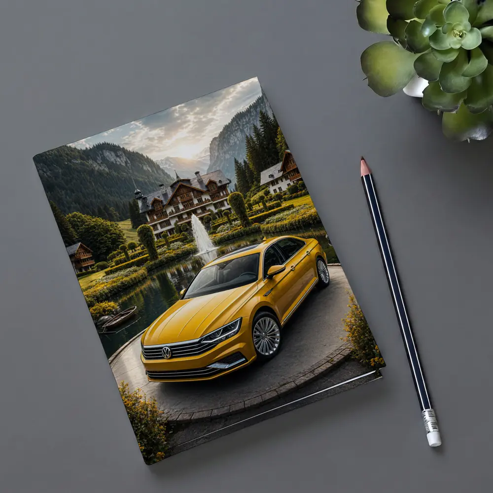 Volkswagen Passat Yellow Sedan Alpine Village Setting – Notebooks