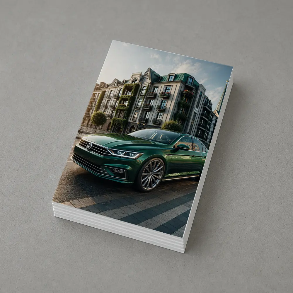 Volkswagen Passat Green Parked European City Street – Postcards