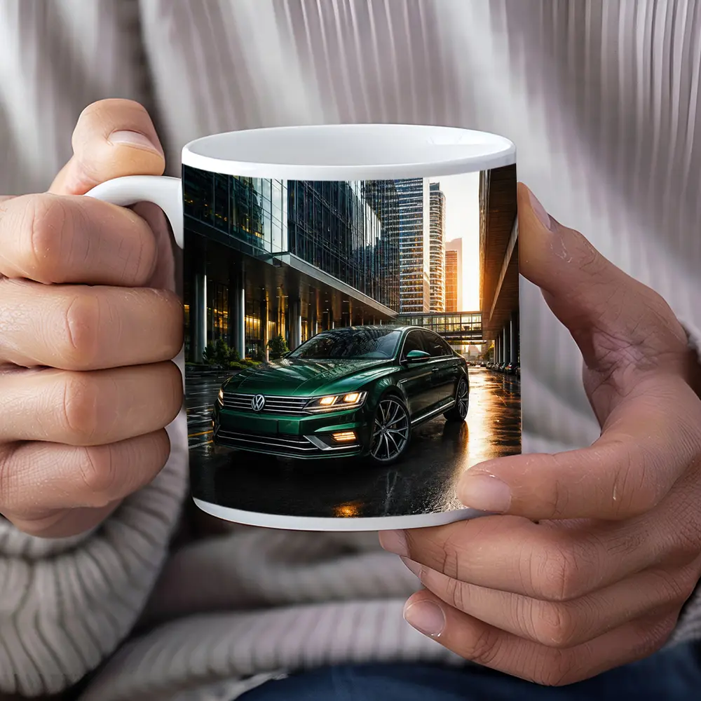 Volkswagen Passat Green Sedan City Sunset – Mugs