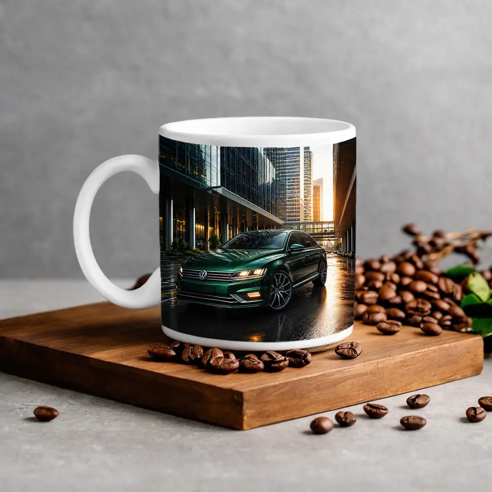 Volkswagen Passat Green Sedan City Sunset – Mugs