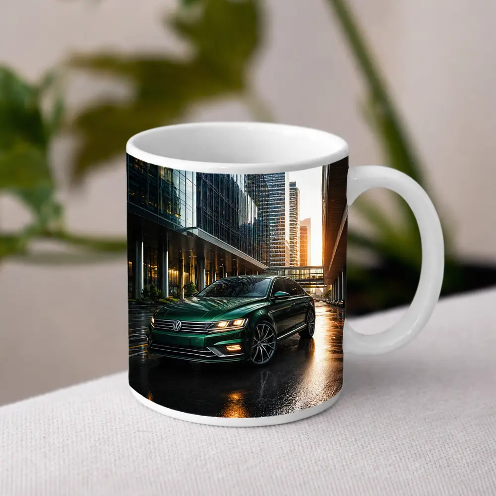 Volkswagen Passat Green Sedan City Sunset – Mugs