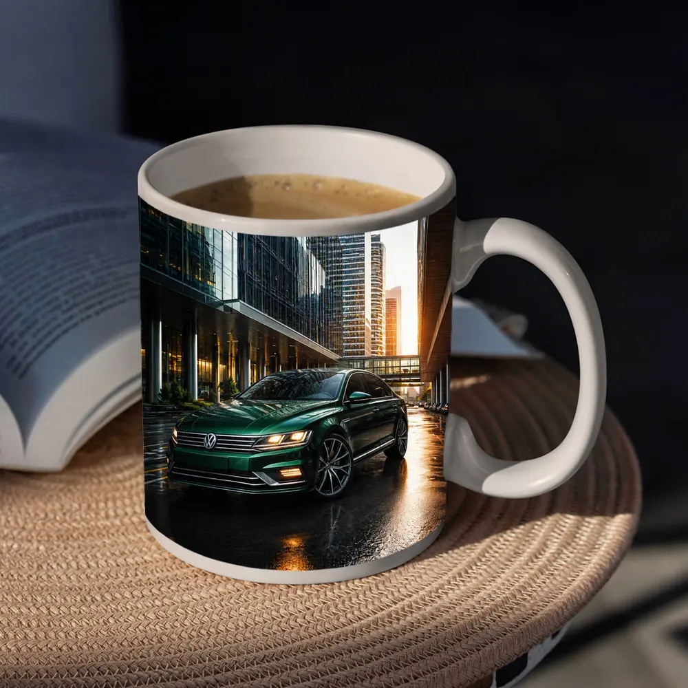 Volkswagen Passat Green Sedan City Sunset – Mugs