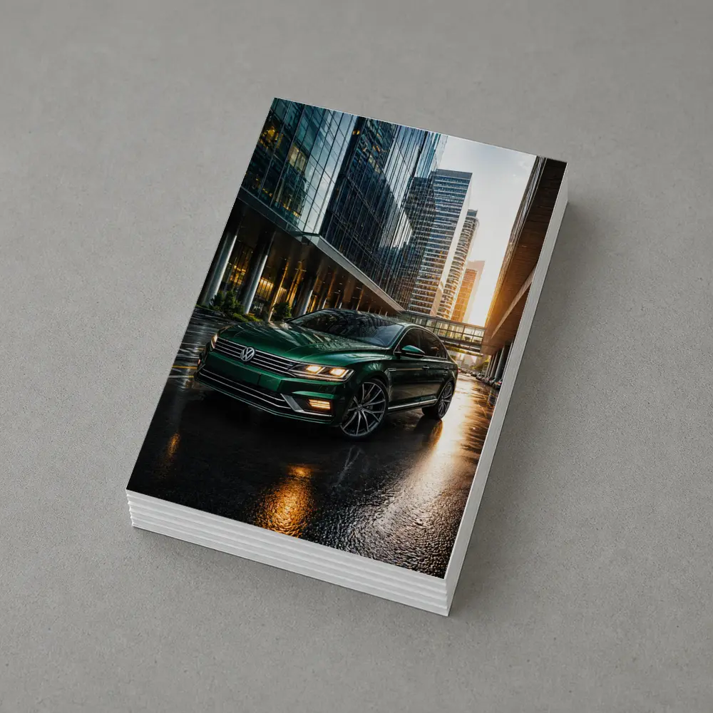 Volkswagen Passat Green Sedan City Sunset – Postcards