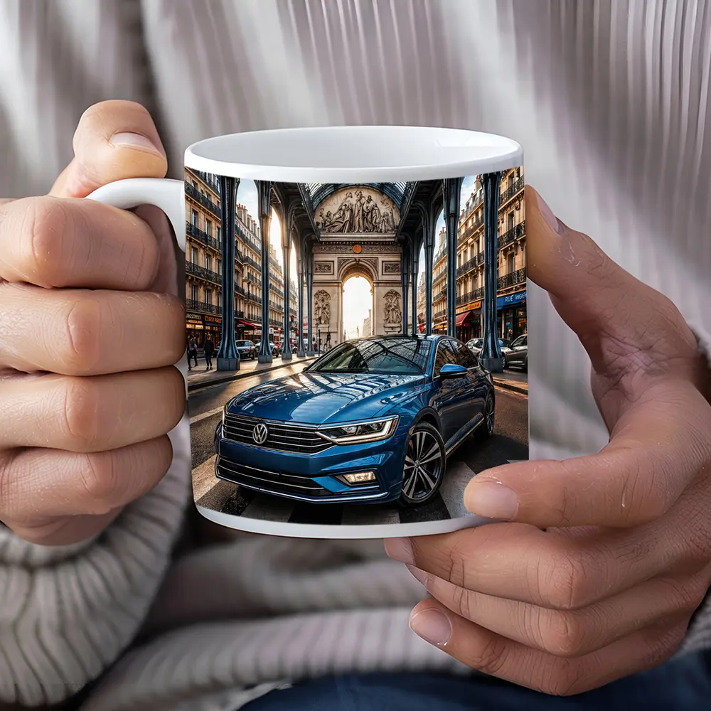 Volkswagen Passat Blue Car Paris Street – Mugs