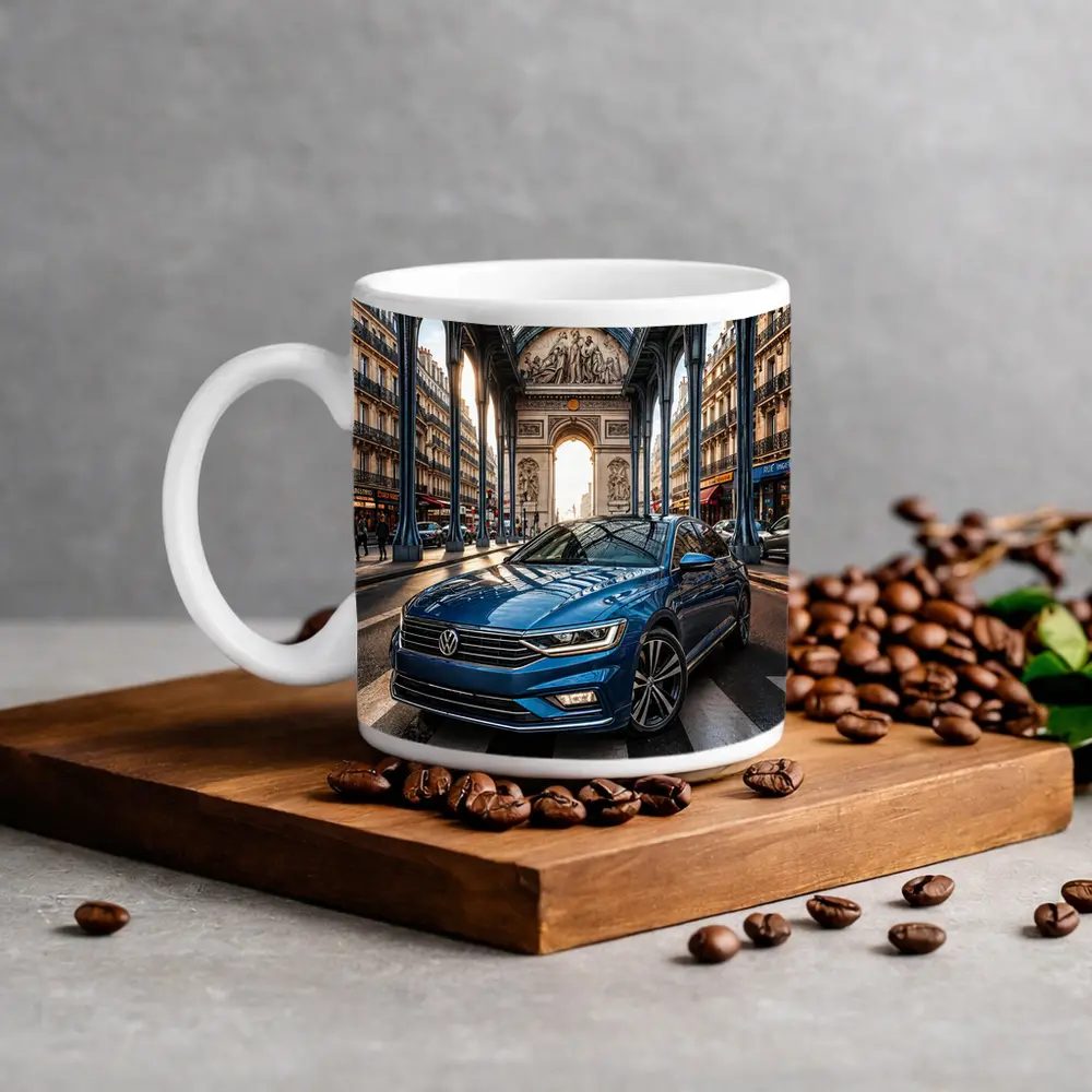 Volkswagen Passat Blue Car Paris Street – Mugs