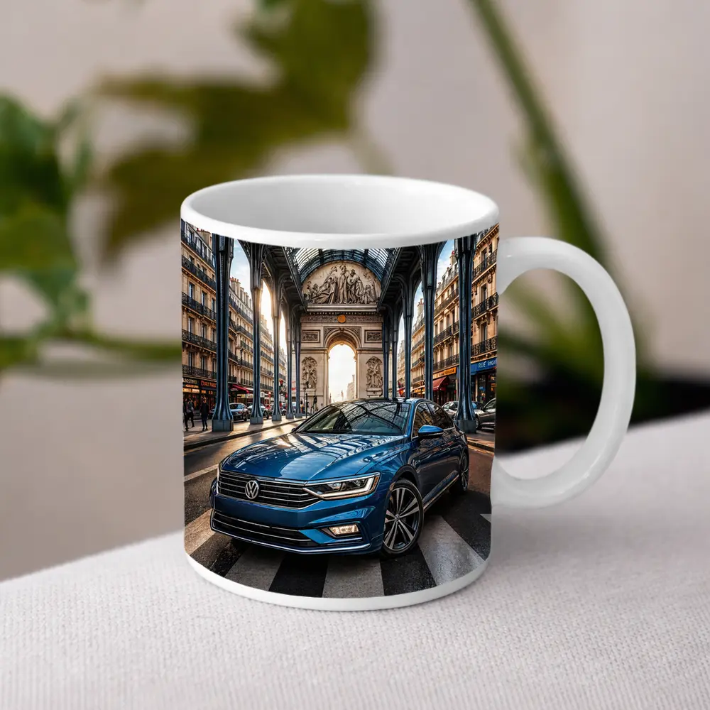 Volkswagen Passat Blue Car Paris Street – Mugs