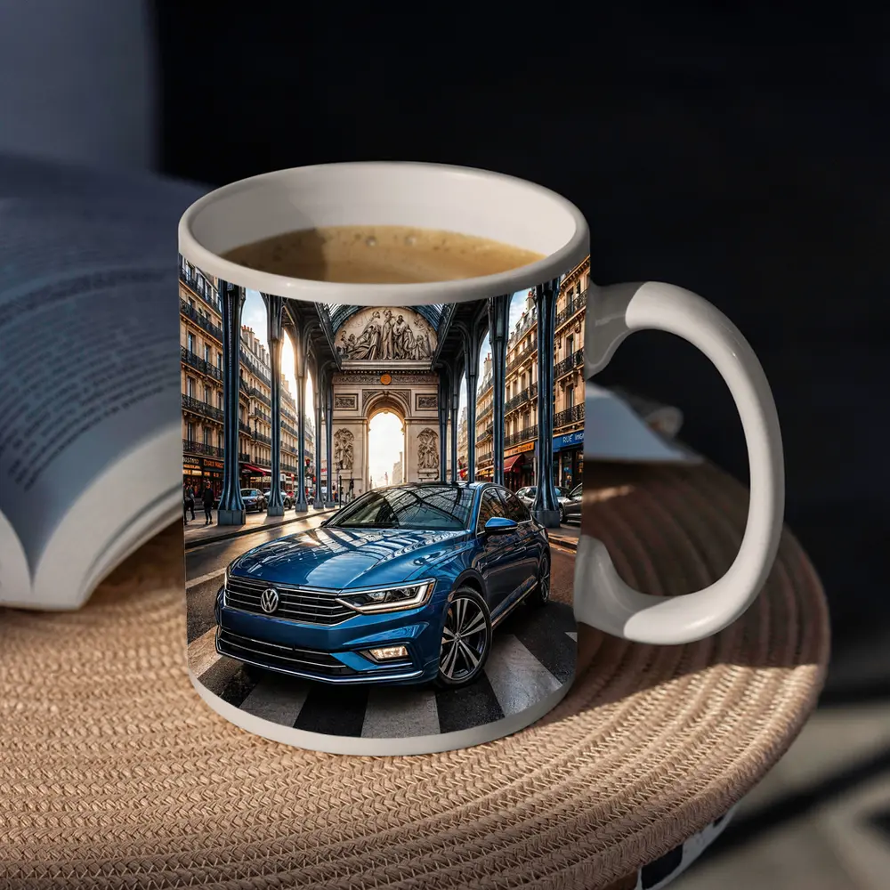 Volkswagen Passat Blue Car Paris Street – Mugs