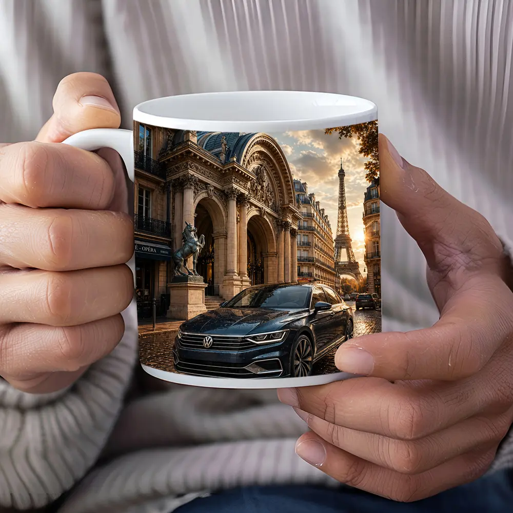Volkswagen Passat Parked Near Eiffel Tower Paris – Mugs
