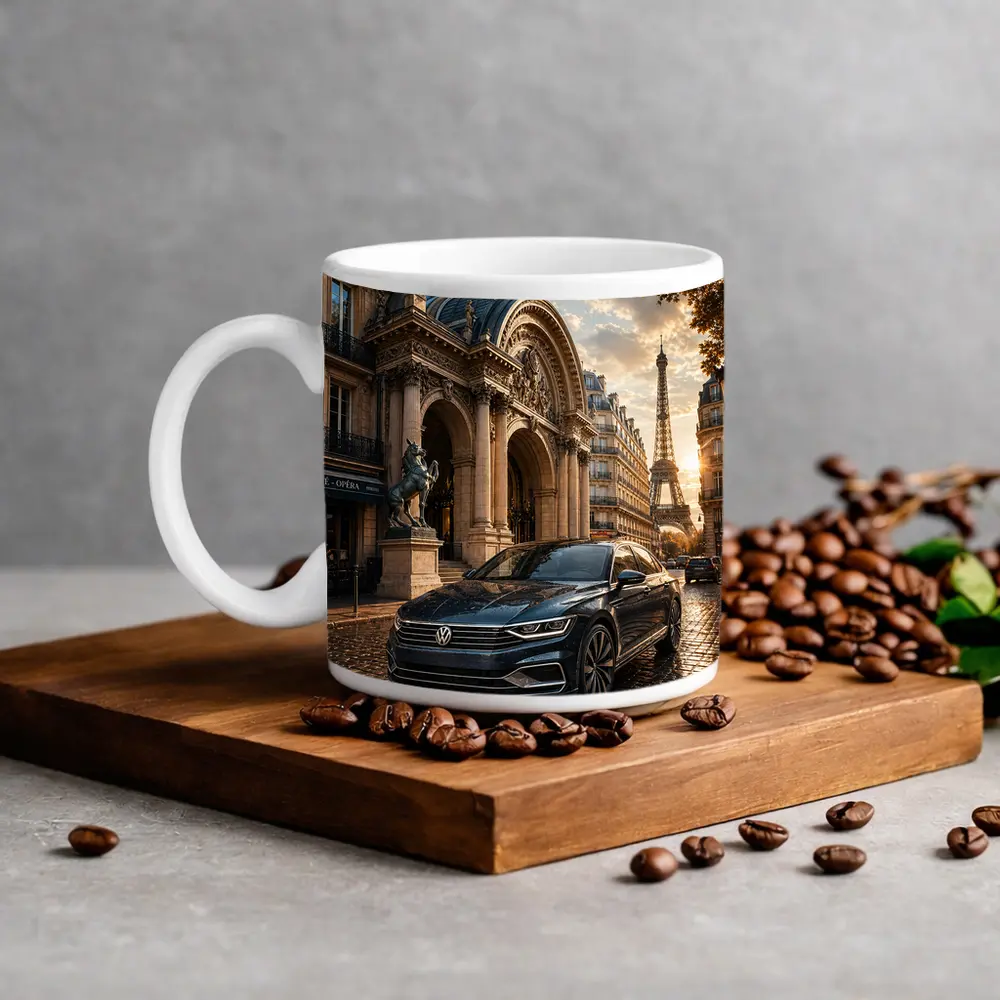 Volkswagen Passat Parked Near Eiffel Tower Paris – Mugs