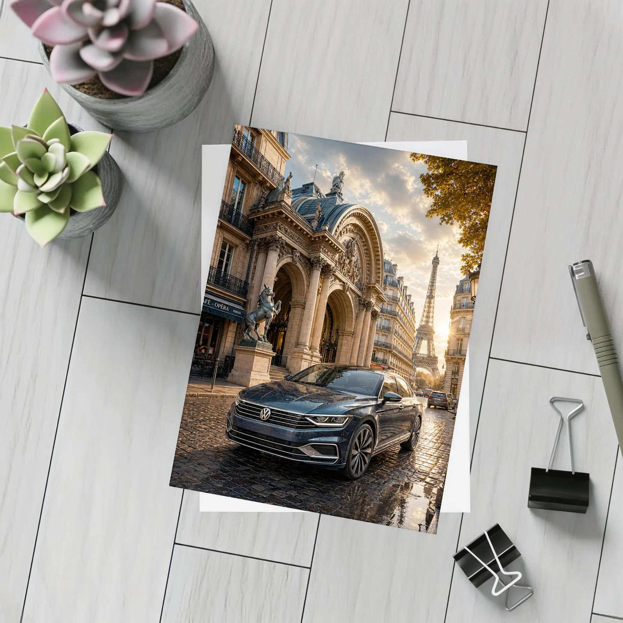 Volkswagen Passat Parked Near Eiffel Tower Paris – Postcards
