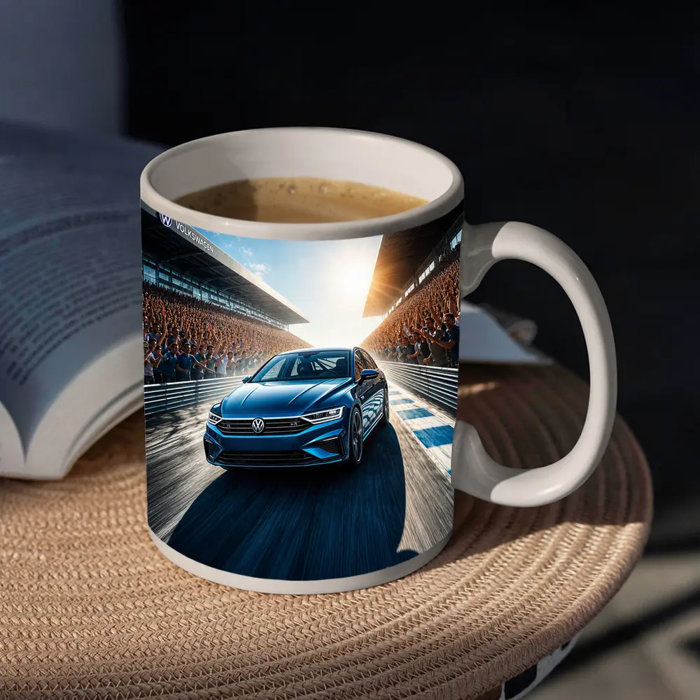 Volkswagen Passat Racing on Sunlit Track – Mugs
