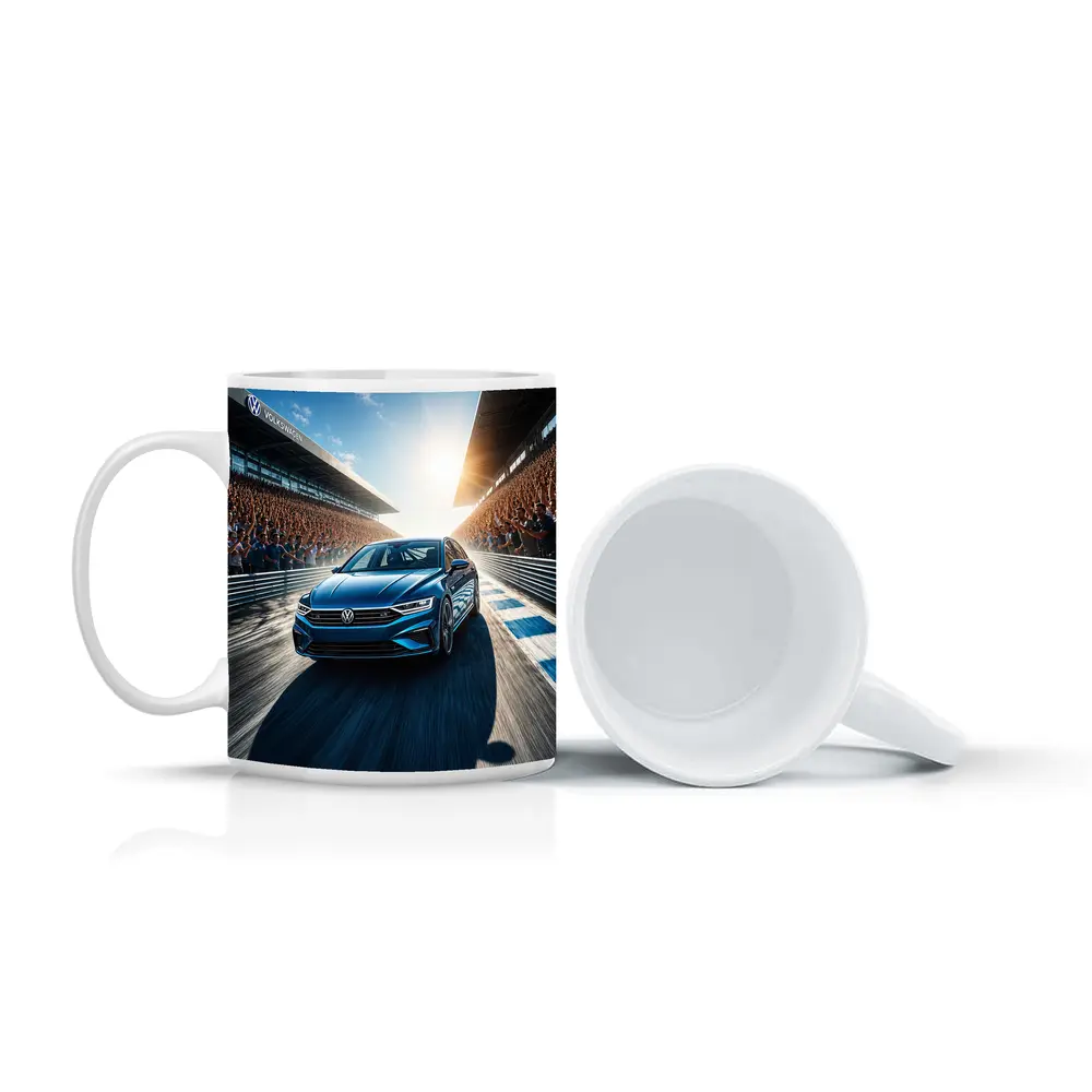 Volkswagen Passat Racing on Sunlit Track – Mugs