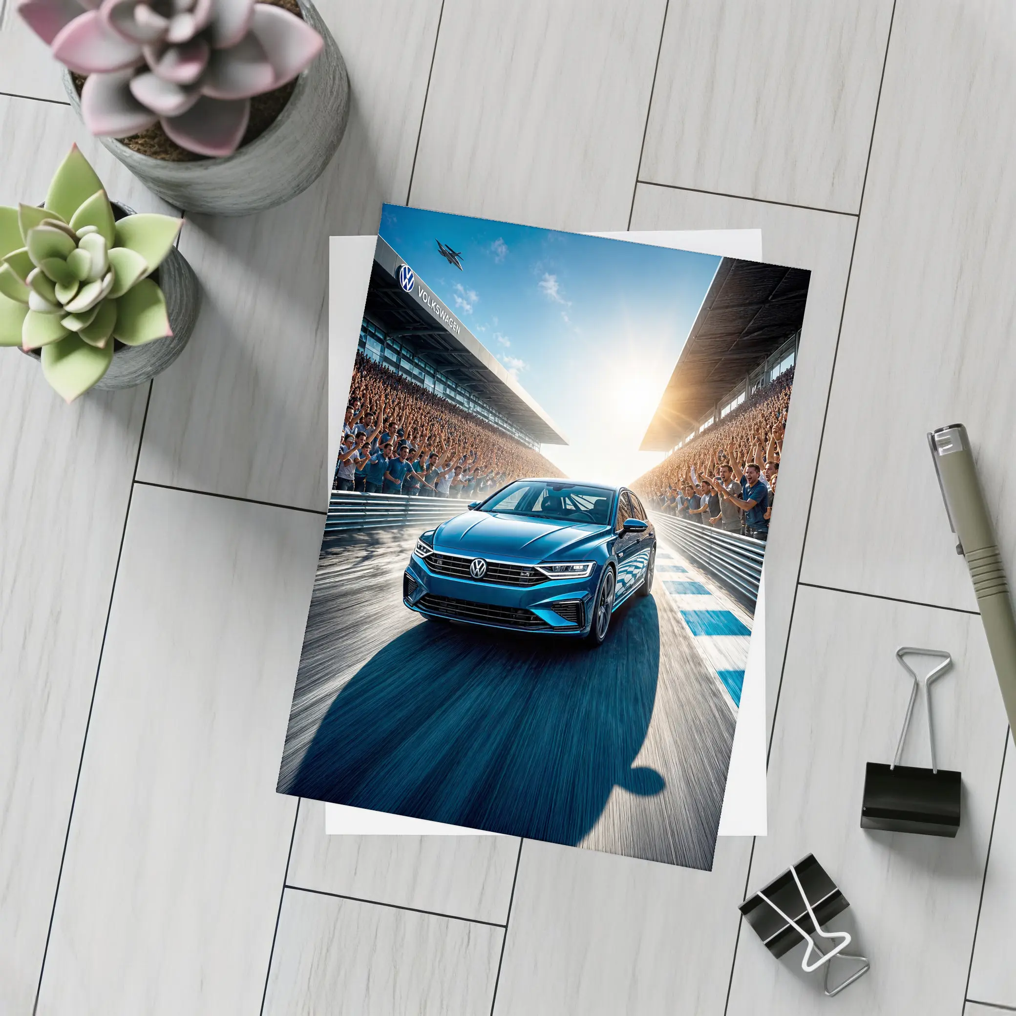 Volkswagen Passat Racing on Sunlit Track – Postcards