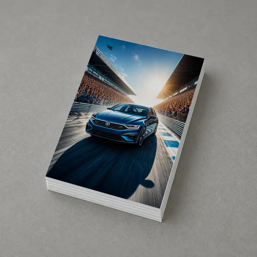 Volkswagen Passat Racing on Sunlit Track – Postcards