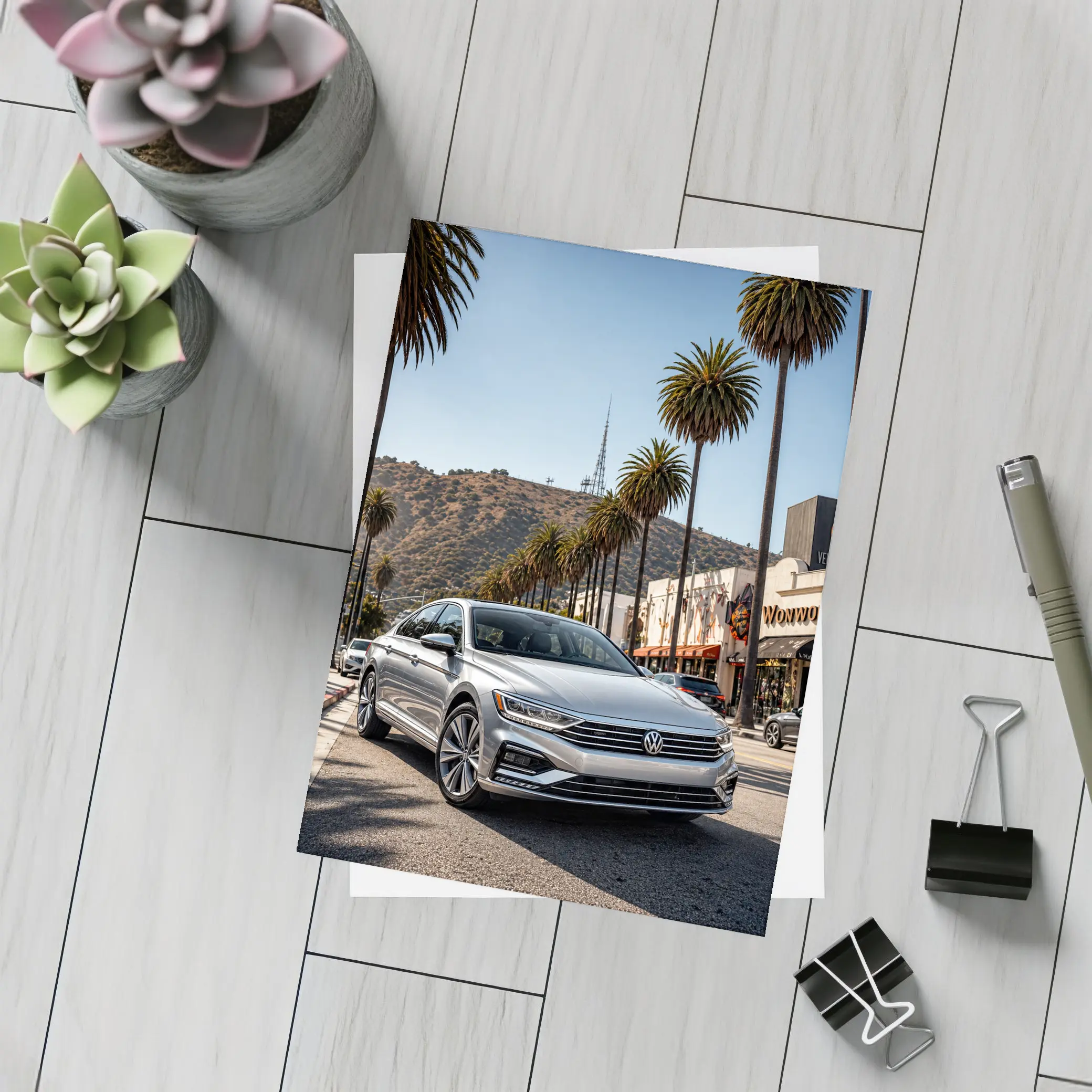 Volkswagen Passat Silver Los Angeles Palm Trees – Postcards