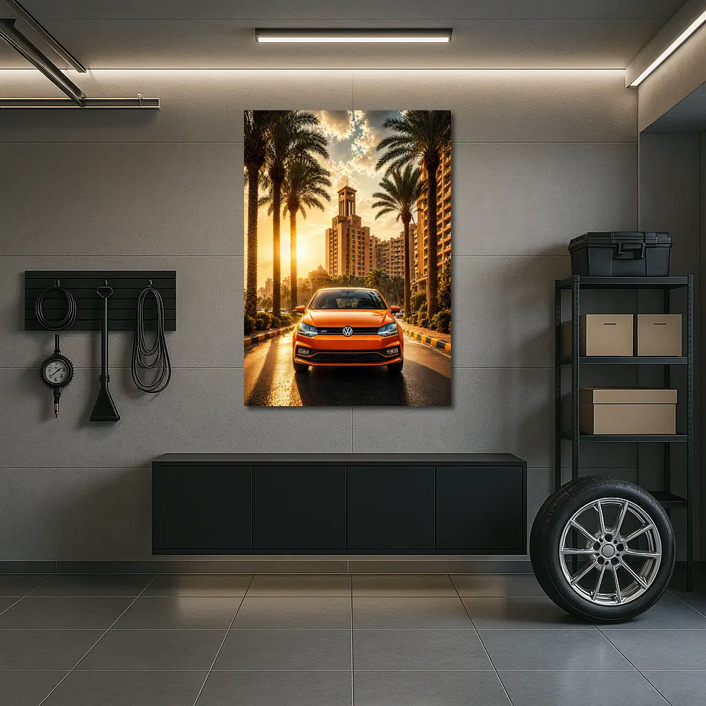 Volkswagen Polo Orange City Palm Trees – Wall Art