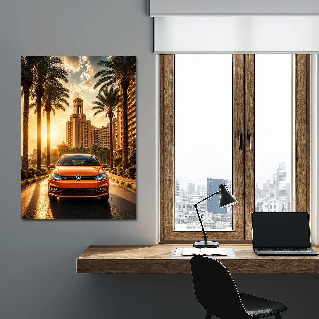 Volkswagen Polo Orange City Palm Trees – Wall Art