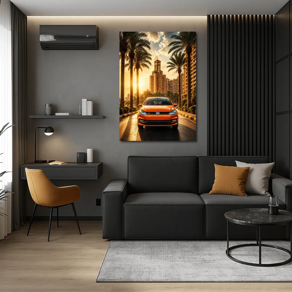 Volkswagen Polo Orange City Palm Trees – Wall Art