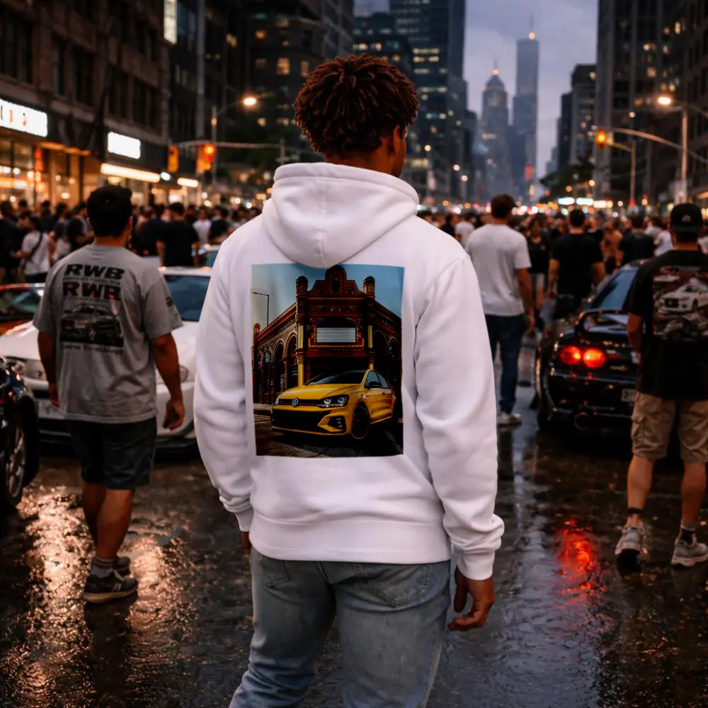 Volkswagen Golf GTI Yellow Urban Street Scene – Hoodies