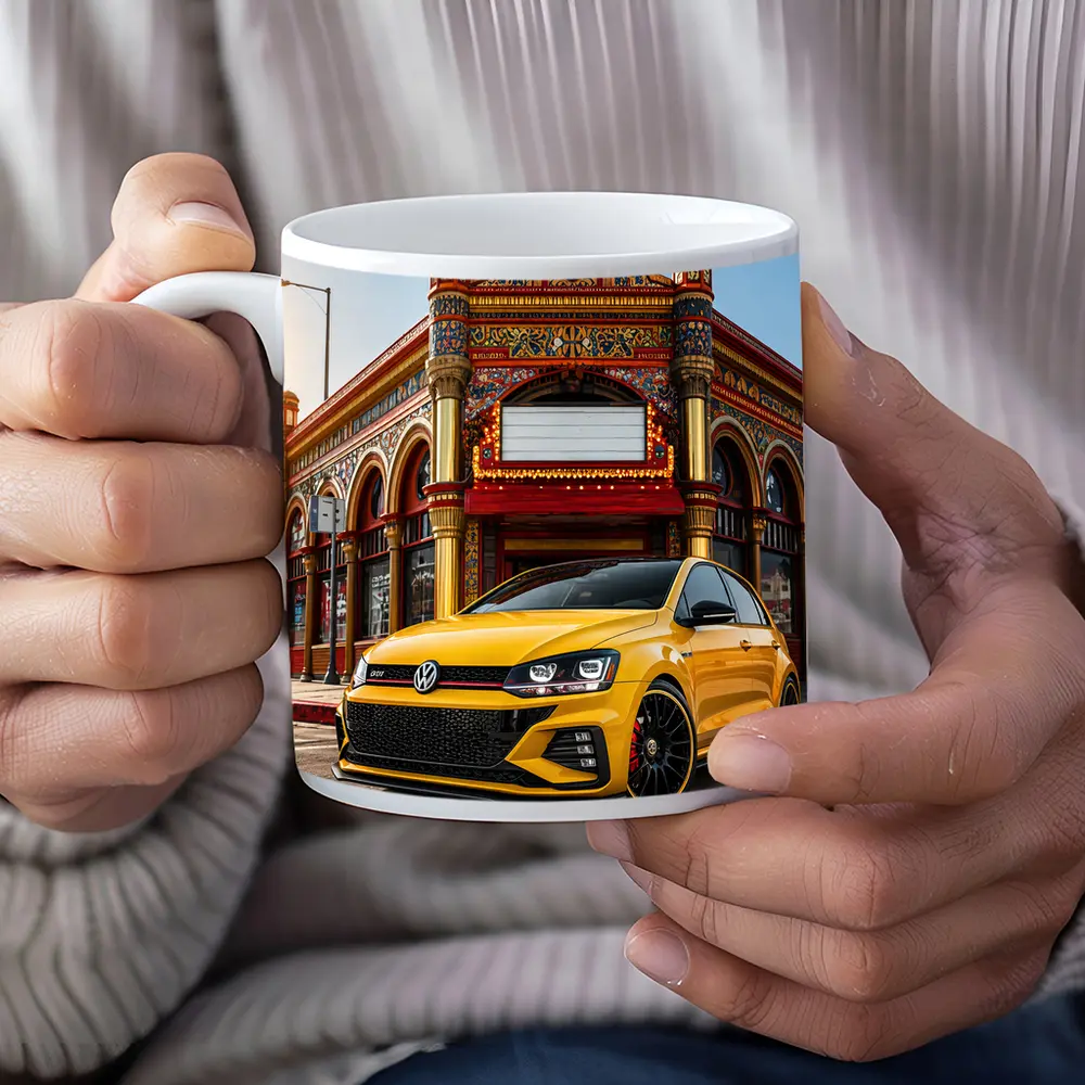 Volkswagen Golf GTI Yellow Urban Street Scene – Mugs